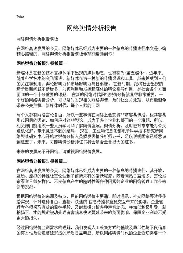 网络舆情分析报告 (共1页)