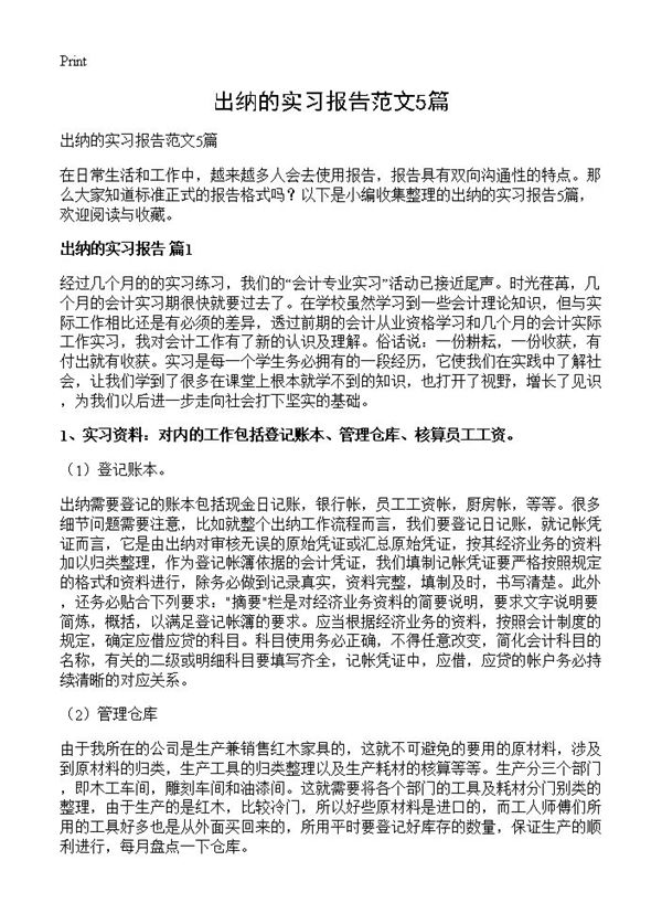 出纳的实习报告范文 (共10页)