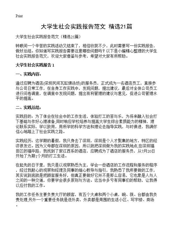 大学生社会实践报告范文 (共41页)