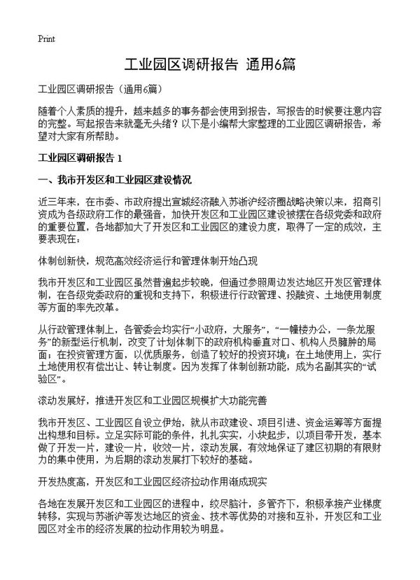 工业园区调研报告 (共17页)
