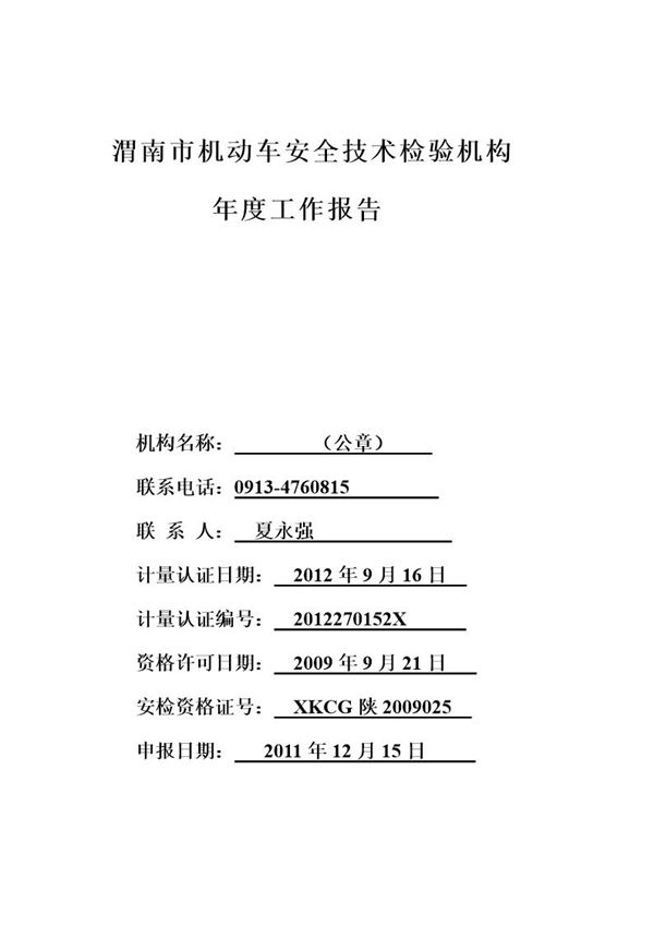 机动车检测站年度工作报告 (共12页)