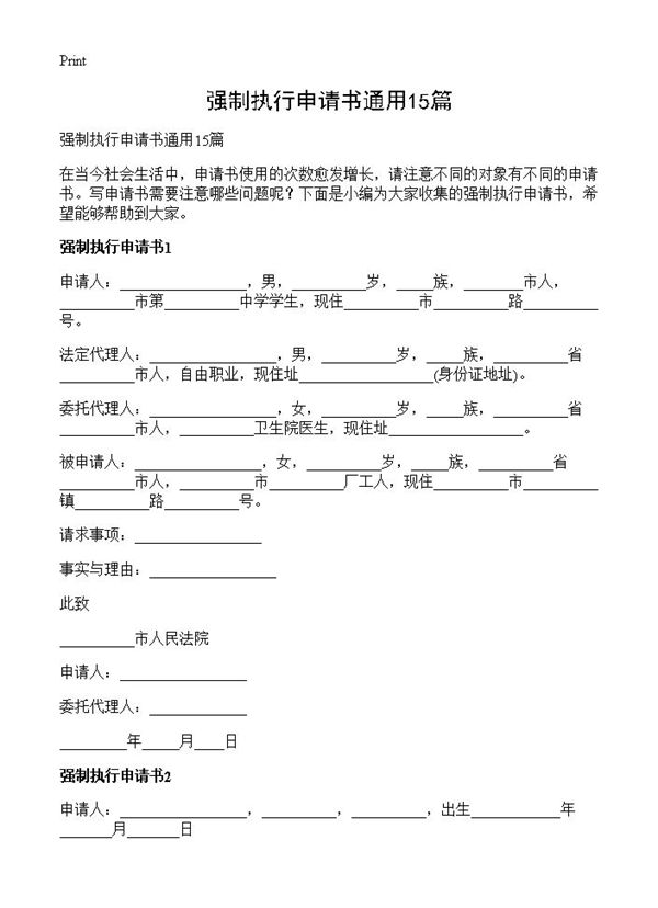 强制执行申请书通用 (共11页)