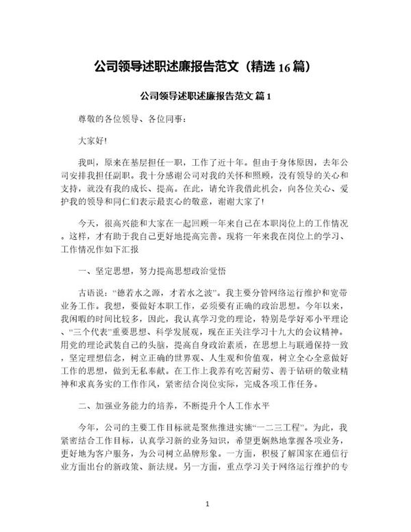 公司领导述职述廉报告范文(精选) (共48页)