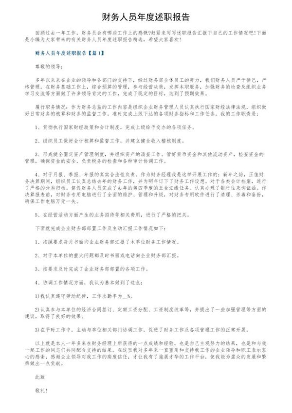 财务人员年度述职报告 (共8页)