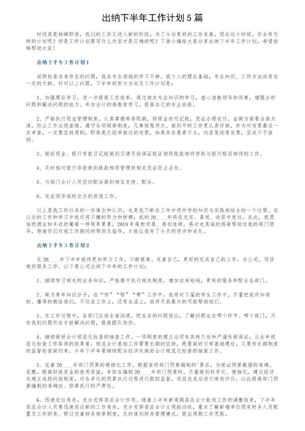 出纳下半年工作计划 (共5页)