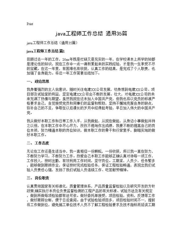 java工程师工作总结(通用) (共46页)