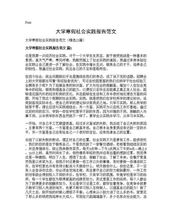 大学寒假社会实践报告范文 (共41页)