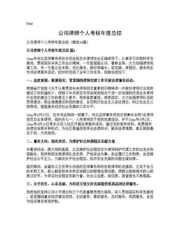 公司律师个人考核年度总结 (共41页)