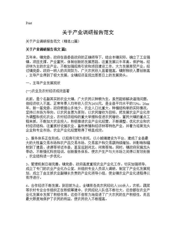 关于产业调研报告范文 (共34页)