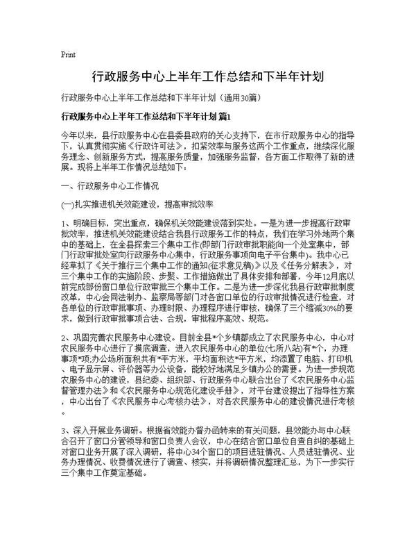 行政服务中心上半年工作总结和下半年计划 (共52页)