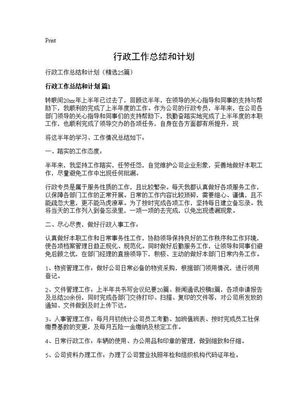 行政工作总结和计划 (共42页)