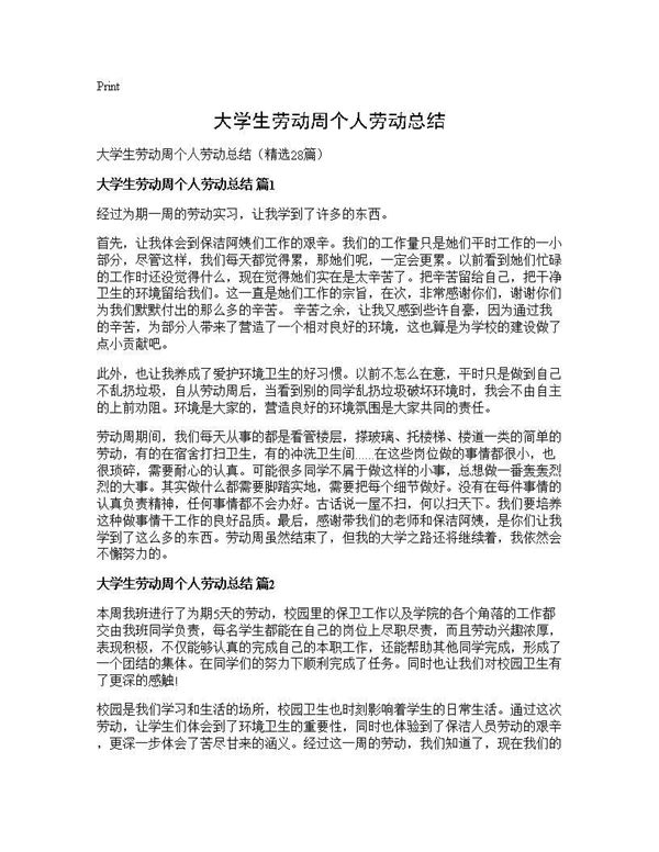 大学生劳动周个人劳动总结 (共27页)