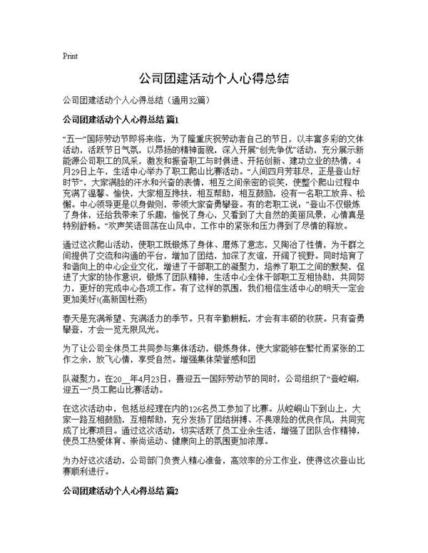 公司团建活动个人心得总结 (共30页)