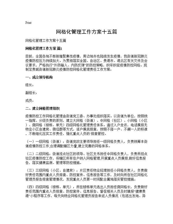 网格化管理工作方案十五篇 (共30页)