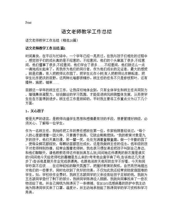 语文老师教学工作总结 (共30页)