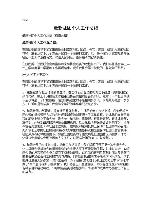 最新社团个人工作总结 (共31页)