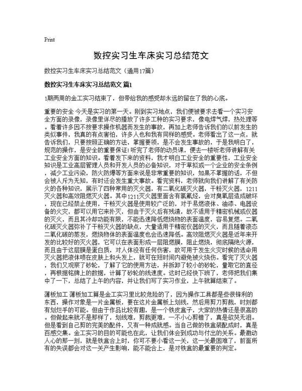 数控实习生车床实习总结范文 (共20页)