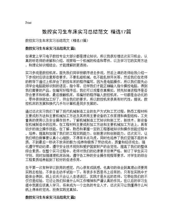 数控实习生车床实习总结范文(精选) (共23页)