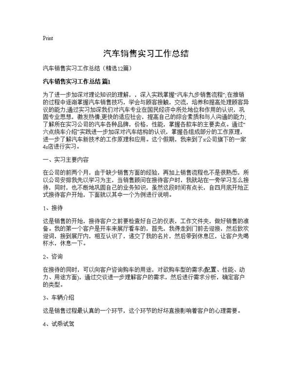 汽车销售实习工作总结 (共26页)