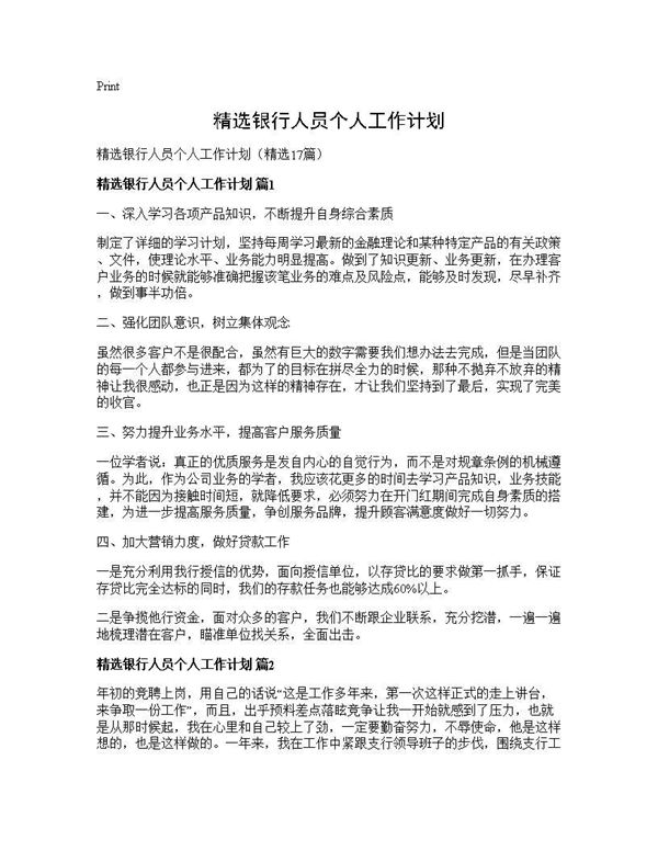 精选银行人员个人工作计划 (共25页)