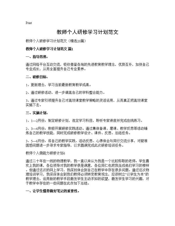 教师个人研修学习计划范文 (共29页)