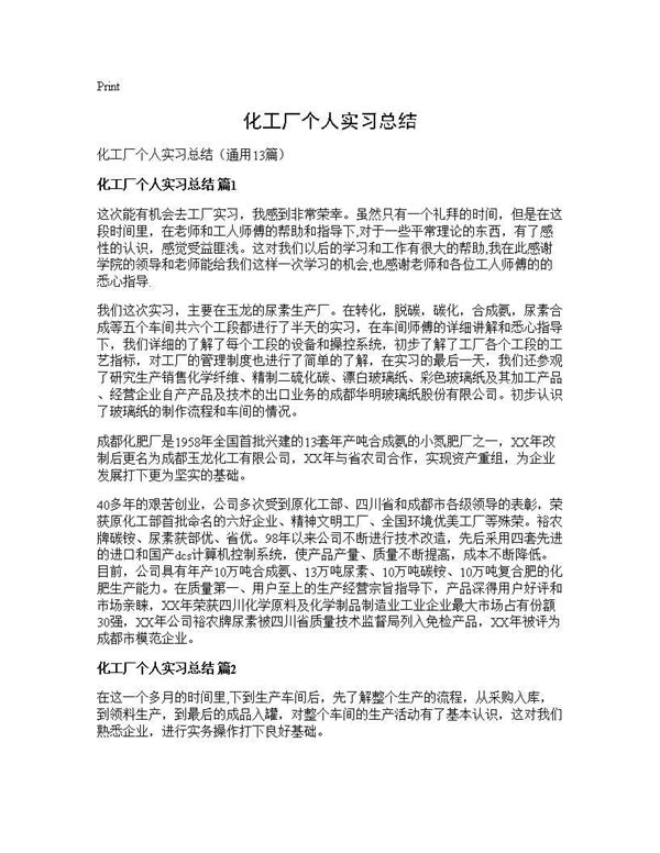 化工厂个人实习总结 (共28页)