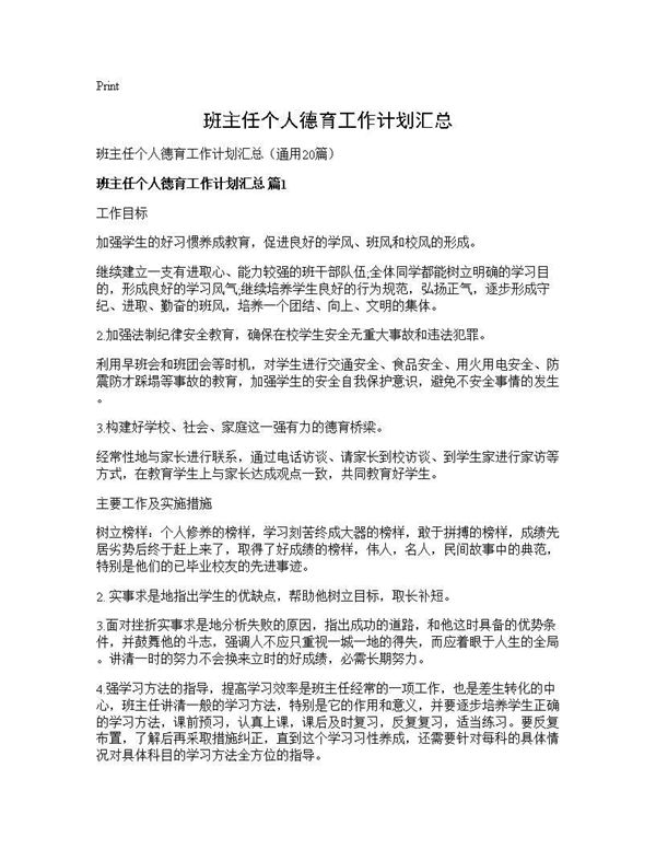 班主任个人德育工作计划汇总 (共29页)