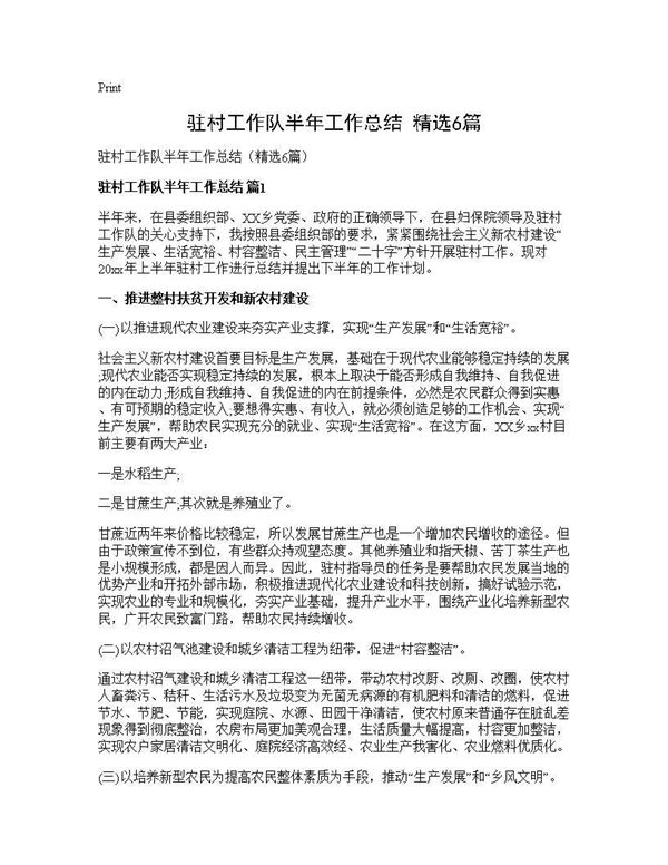 驻村工作队半年工作总结(精选) (共9页)