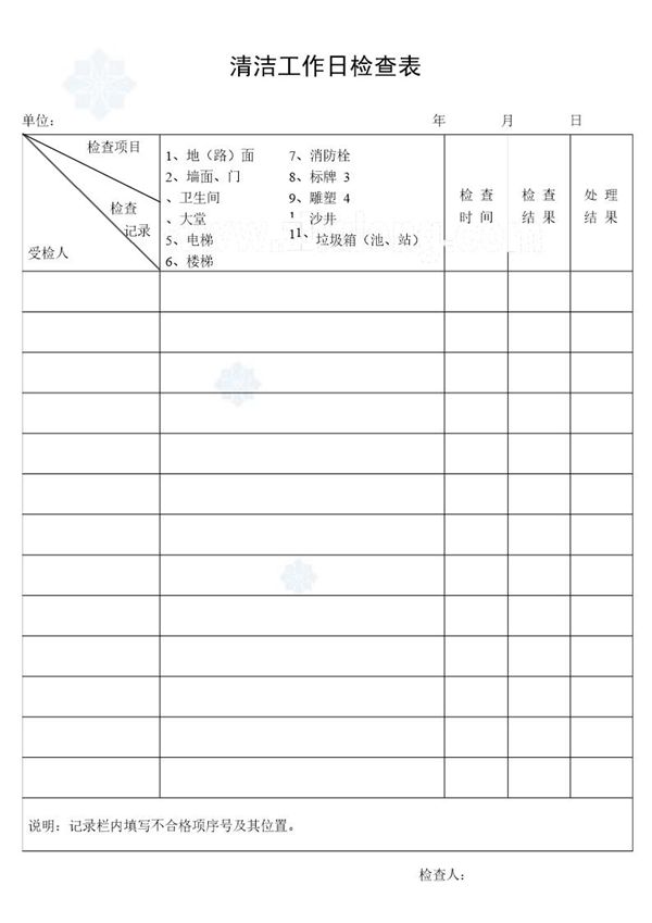 清洁工作日检查表 (共1页)