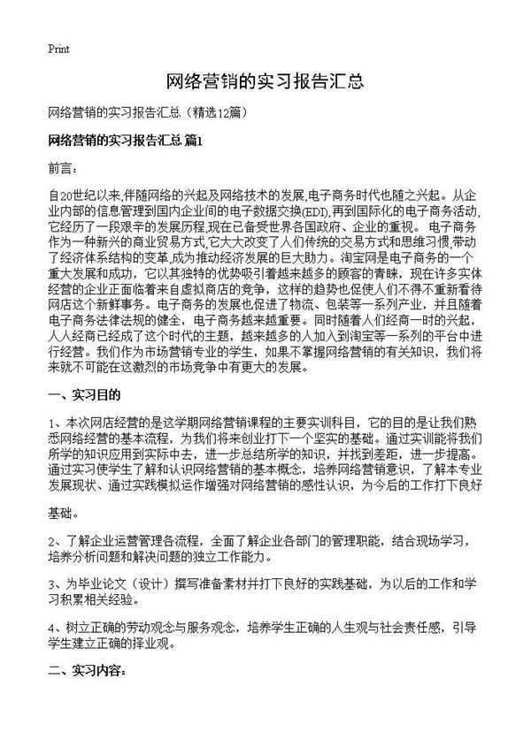 网络营销的实习报告汇总 (共21页)