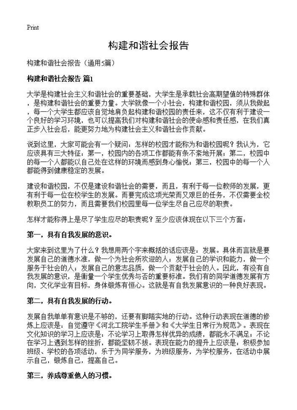 构建和谐社会报告 (共15页)