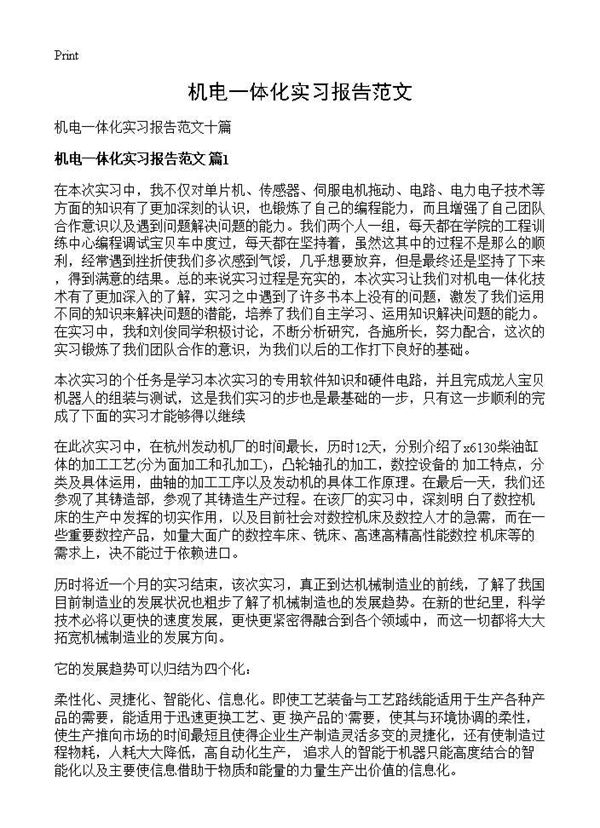 机电一体化实习报告范文 (共19页)