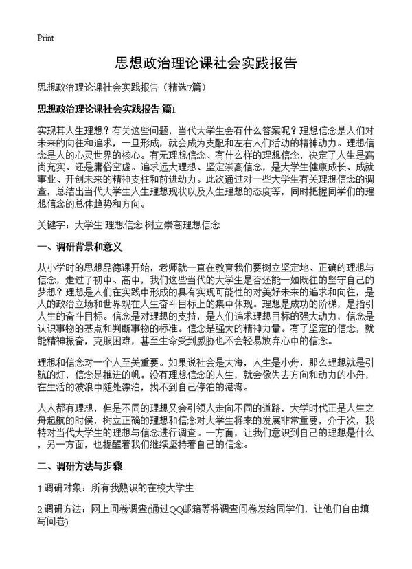 思想政治理论课社会实践报告 (共14页)