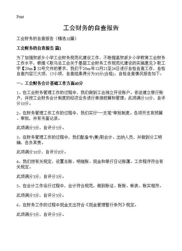 工会财务的自查报告 (共22页)