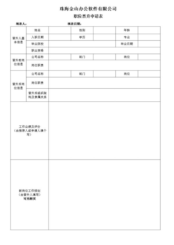 职位晋升申请表 (共2页)