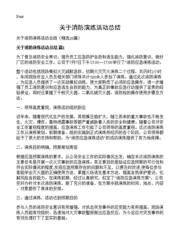 关于消防演练活动总结 (共14页)