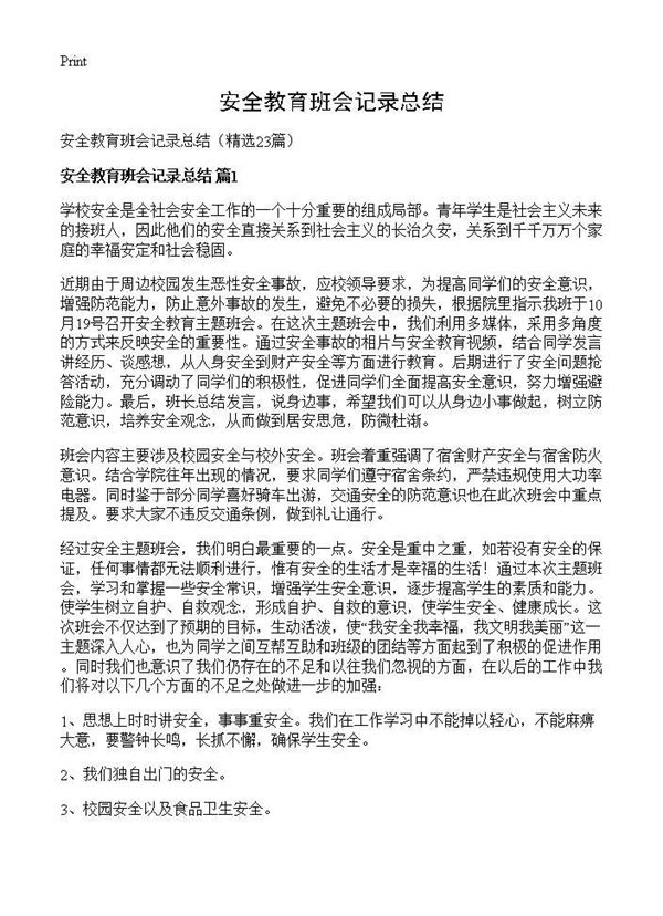 安全教育班会记录总结 (共23页)