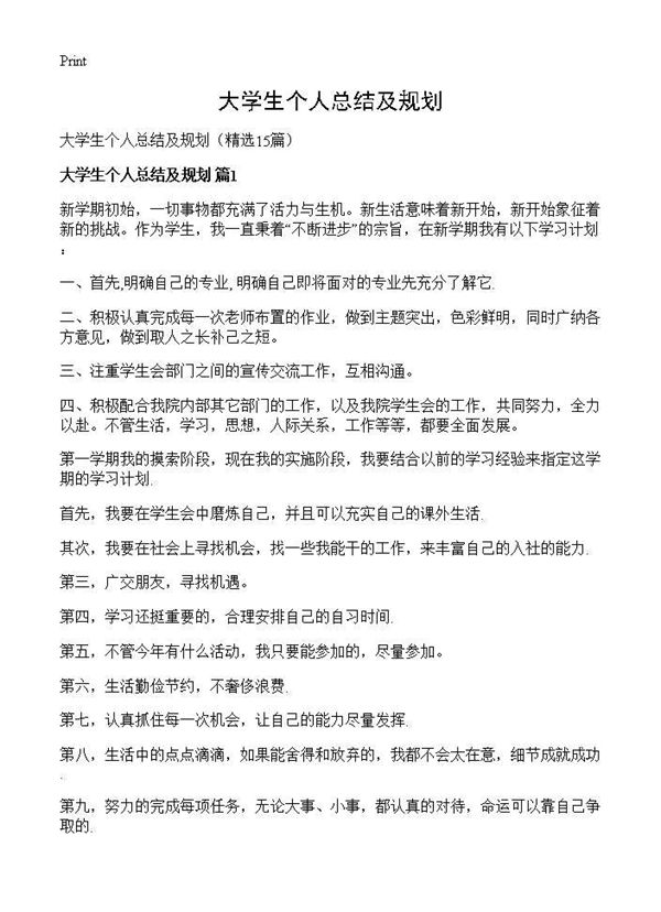 大学生个人总结及规划 (共16页)