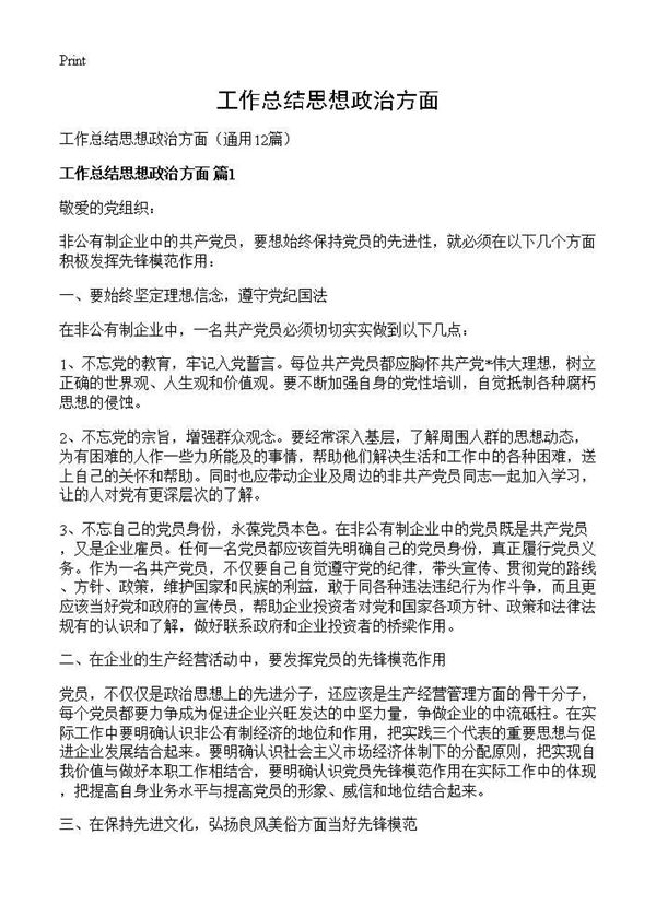 工作总结思想政治方面 (共19页)