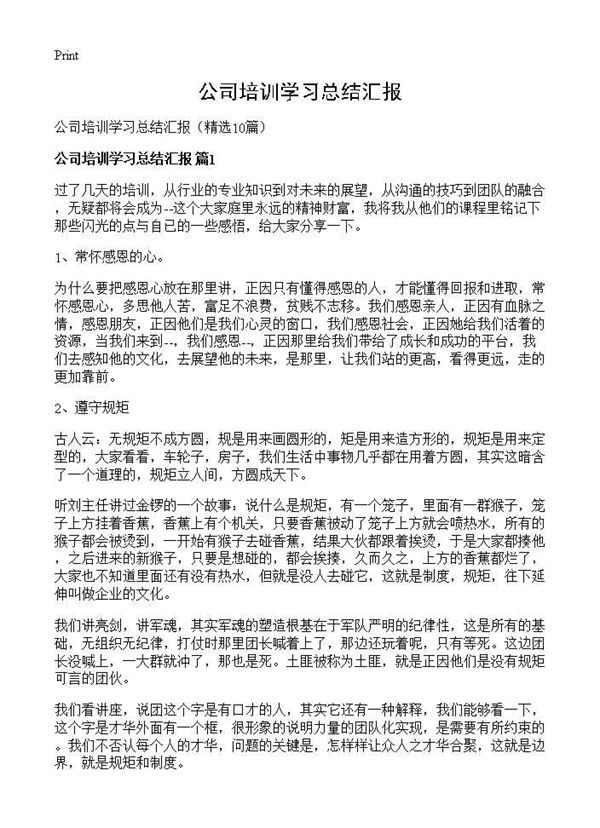 公司培训学习总结汇报 (共11页)