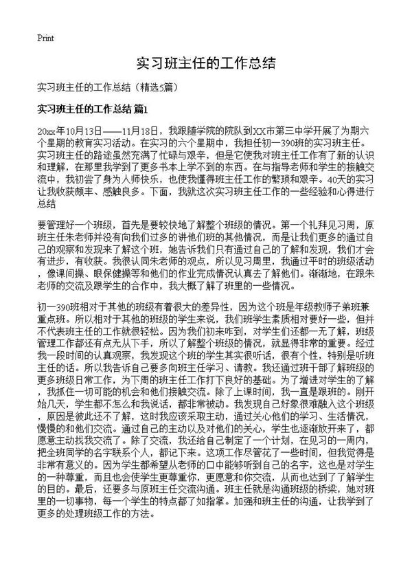 实习班主任的工作总结 (共12页)