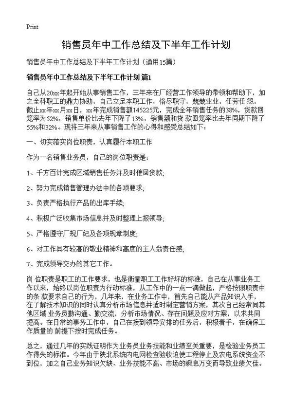 销售员年中工作总结及下半年工作计划 (共22页)