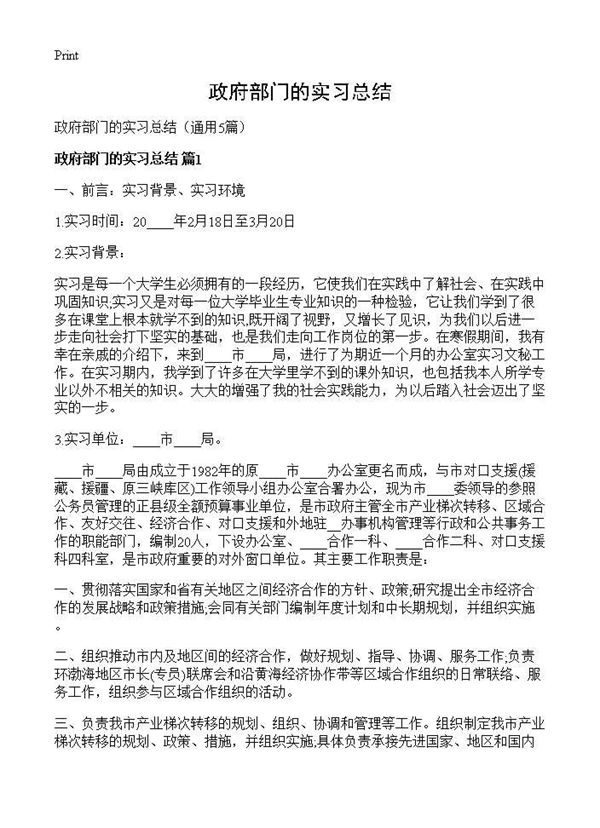 政府部门的实习总结 (共12页)