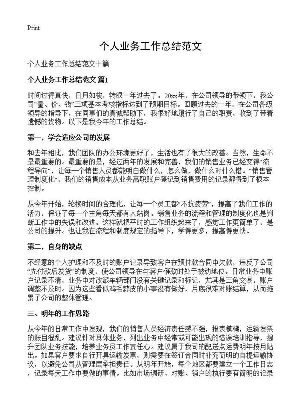 个人业务工作总结范文 (共12页)