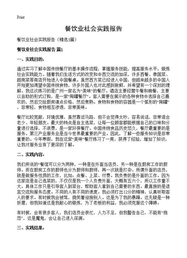 餐饮业社会实践报告 (共4页)