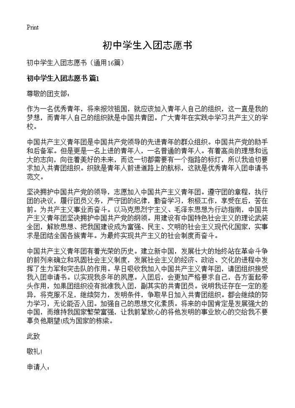 初中学生入团志愿书 (共12页)