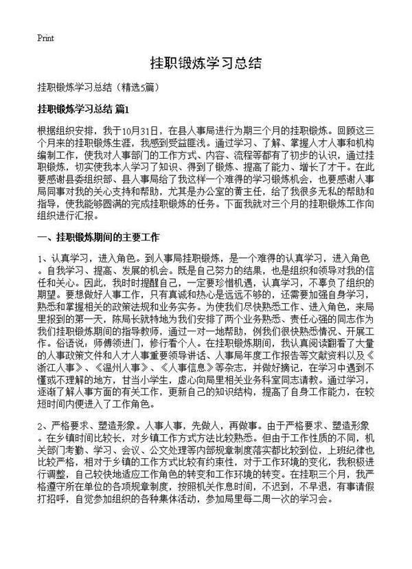 挂职锻炼学习总结 (共8页)