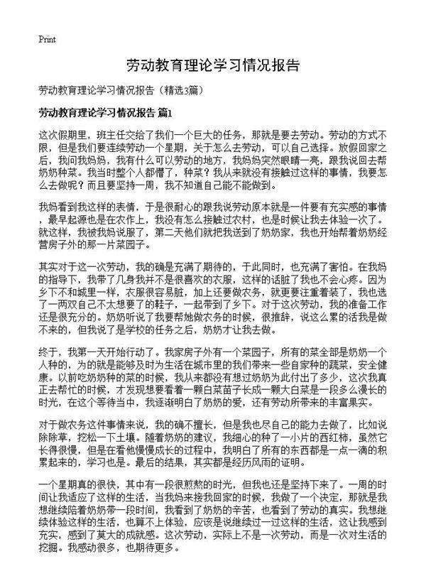 劳动教育理论学习情况报告 (共4页)