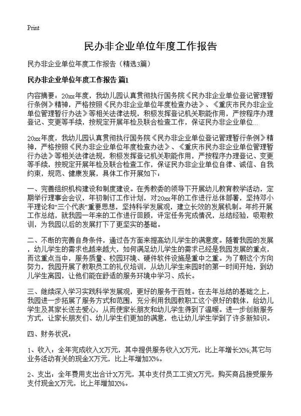 民办非企业单位年度工作报告 (共5页)